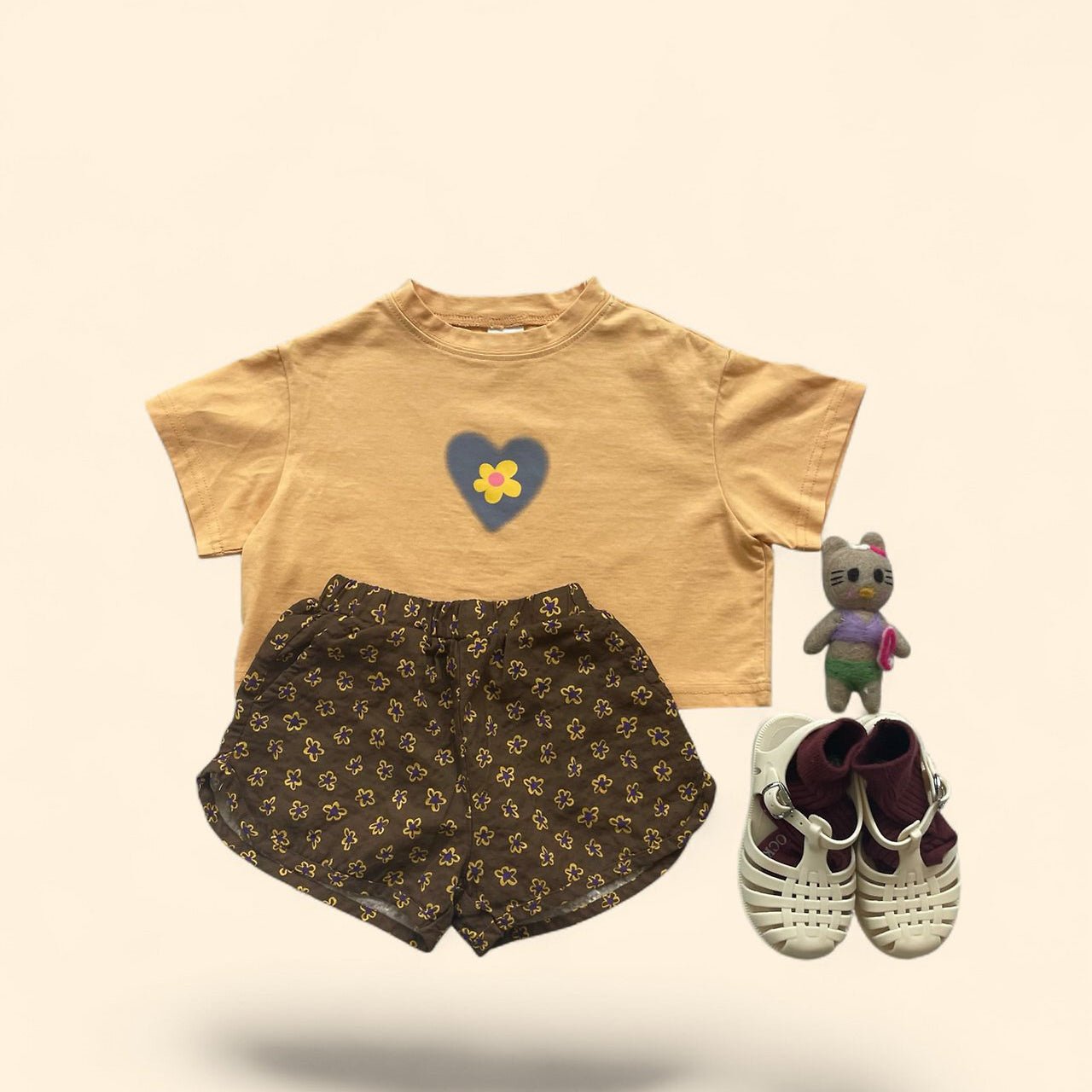 Toddler SS26 Flower in Heart Short Sleeve Crop Top (3 - 7y) - 2 Colors - AT NOON STORE