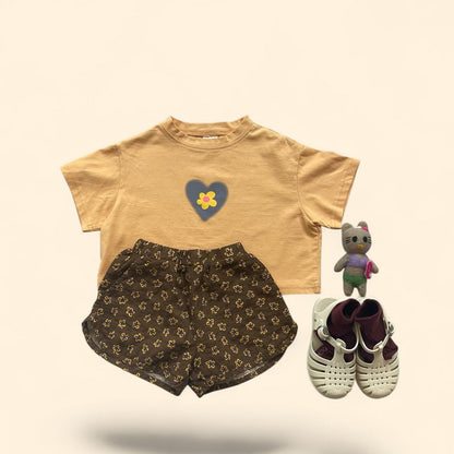 Toddler SS26 Flower in Heart Short Sleeve Crop Top (3 - 7y) - 2 Colors - AT NOON STORE
