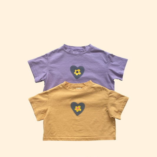 Toddler SS26 Flower in Heart Short Sleeve Crop Top (3 - 7y) - 2 Colors - AT NOON STORE