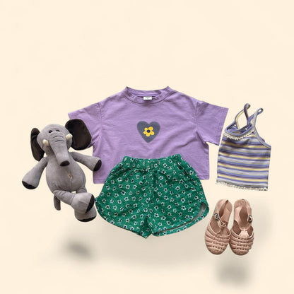 Toddler SS26 Flower in Heart Short Sleeve Crop Top (3 - 7y) - 2 Colors - AT NOON STORE