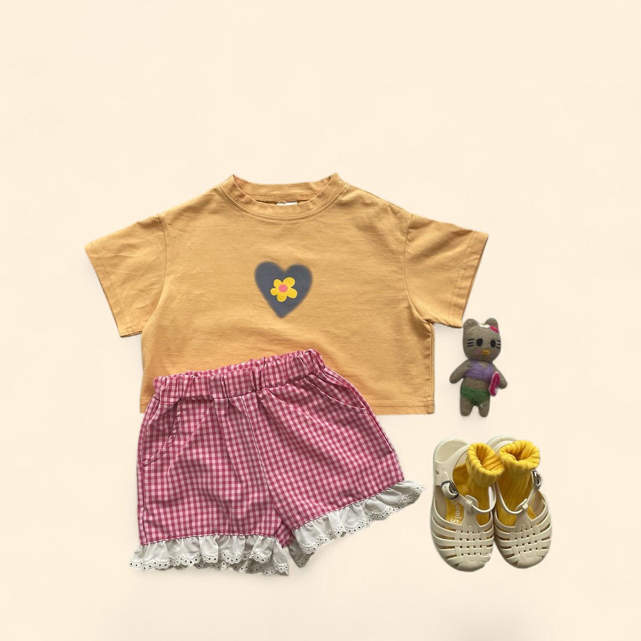 Toddler SS26 Flower in Heart Short Sleeve Crop Top (3 - 7y) - 2 Colors - AT NOON STORE