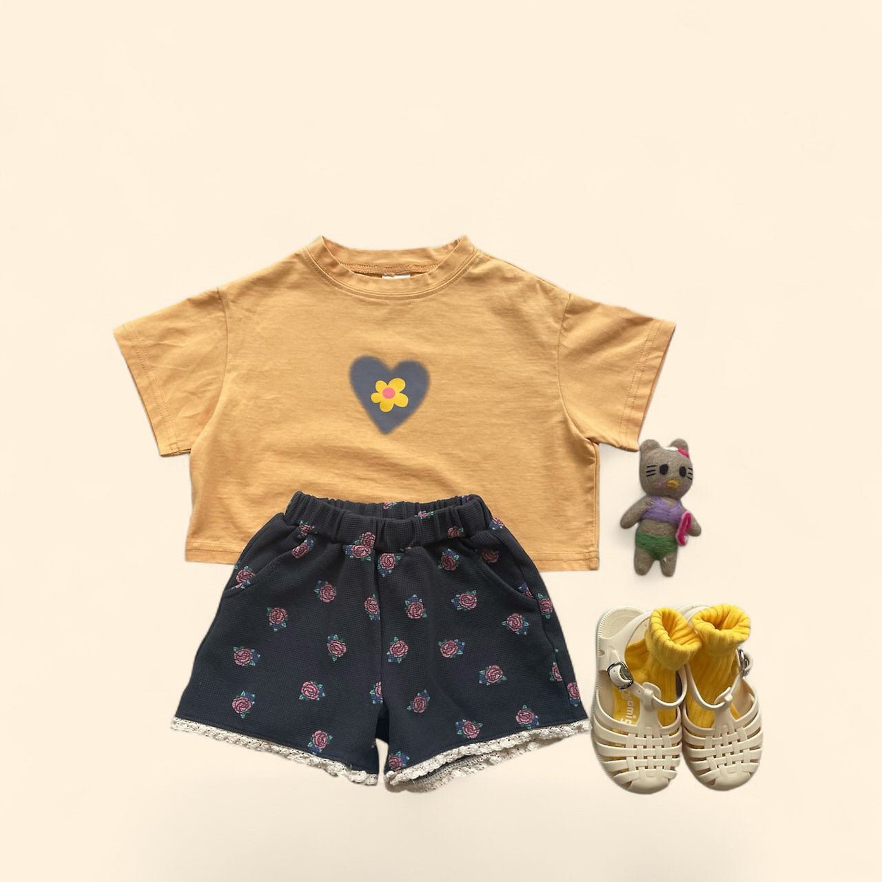Toddler SS26 Flower in Heart Short Sleeve Crop Top (3 - 7y) - 2 Colors - AT NOON STORE