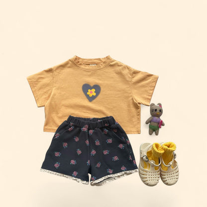 Toddler SS26 Flower in Heart Short Sleeve Crop Top (3 - 7y) - 2 Colors - AT NOON STORE