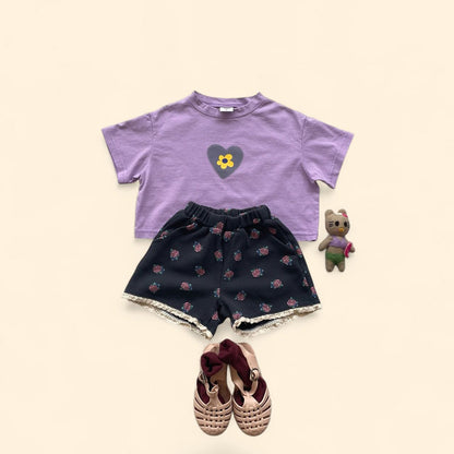 Toddler SS26 Flower in Heart Short Sleeve Crop Top (3 - 7y) - 2 Colors - AT NOON STORE