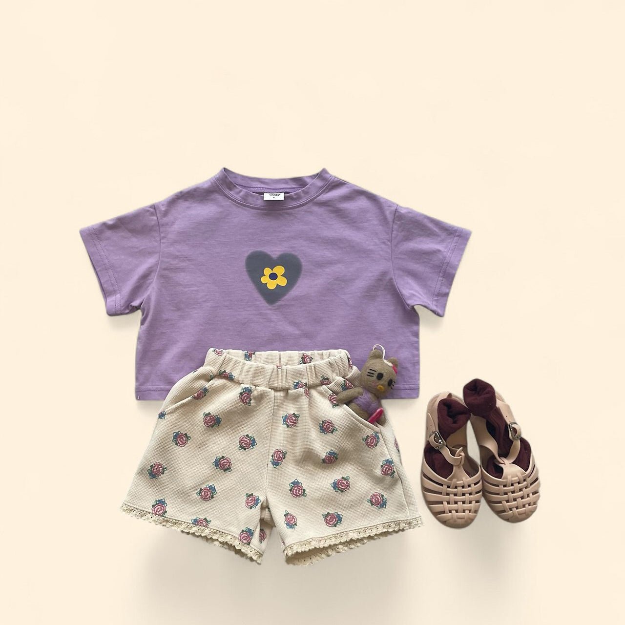 Toddler SS26 Flower in Heart Short Sleeve Crop Top (3 - 7y) - 2 Colors - AT NOON STORE