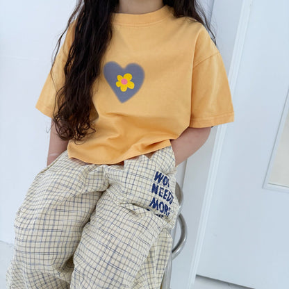 Toddler SS26 Flower in Heart Short Sleeve Crop Top (3 - 7y) - 2 Colors - AT NOON STORE