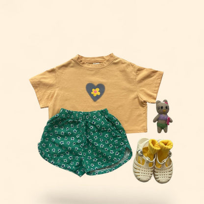 Toddler SS26 Flower in Heart Short Sleeve Crop Top (3 - 7y) - 2 Colors - AT NOON STORE