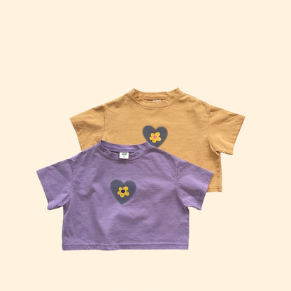 Toddler SS26 Flower in Heart Short Sleeve Crop Top (3 - 7y) - 2 Colors - AT NOON STORE