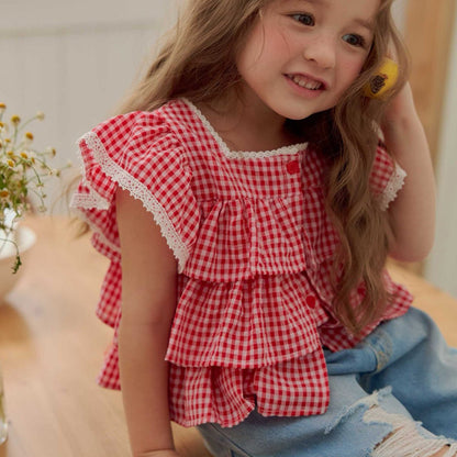 Toddler SS26 Gingham Layered Ruffle Top (1 - 6y) - 2 Colors - AT NOON STORE