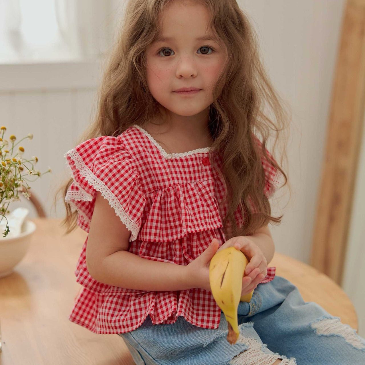 Toddler SS26 Gingham Layered Ruffle Top (1 - 6y) - 2 Colors - AT NOON STORE