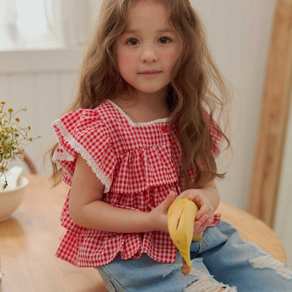 Toddler SS26 Gingham Layered Ruffle Top (1 - 6y) - 2 Colors - AT NOON STORE