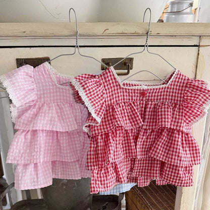 Toddler SS26 Gingham Layered Ruffle Top (1 - 6y) - 2 Colors - AT NOON STORE