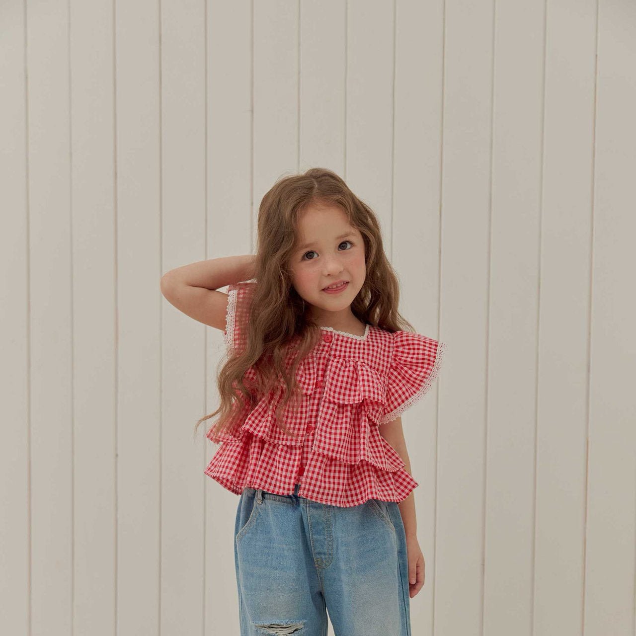 Toddler SS26 Gingham Layered Ruffle Top (1 - 6y) - 2 Colors - AT NOON STORE