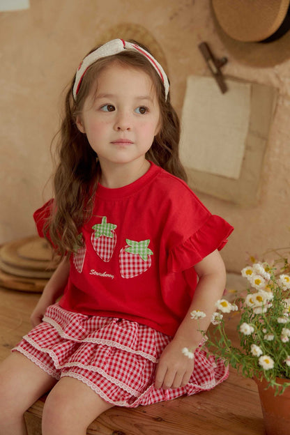Toddler SS26 Gingham Ruffle Shorts (1 - 6y) - Red - AT NOON STORE