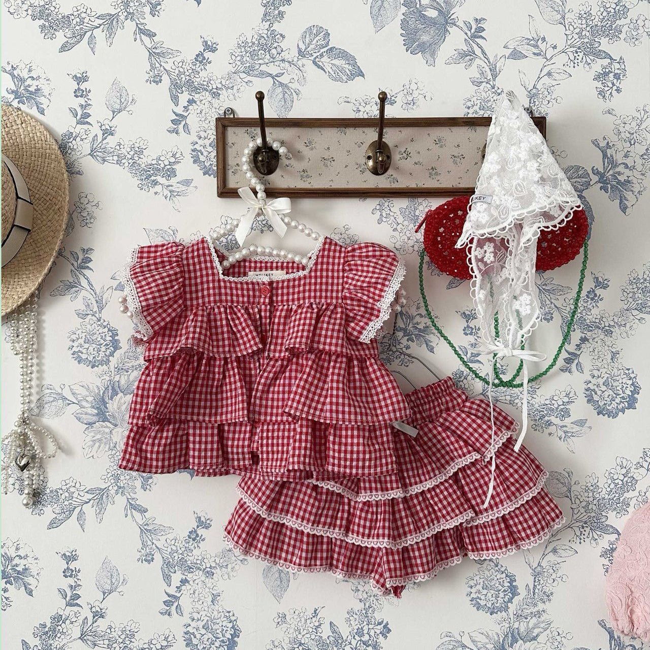 Toddler SS26 Gingham Ruffle Shorts (1 - 6y) - Red - AT NOON STORE