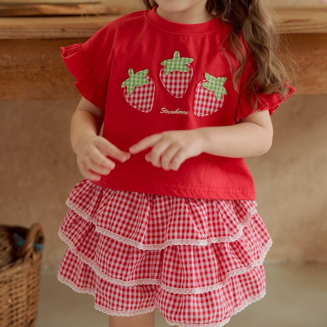 Toddler SS26 Gingham Ruffle Shorts (1 - 6y) - Red - AT NOON STORE