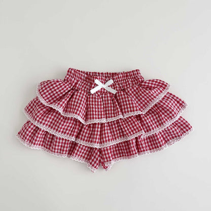 Toddler SS26 Gingham Ruffle Shorts (1 - 6y) - Red - AT NOON STORE