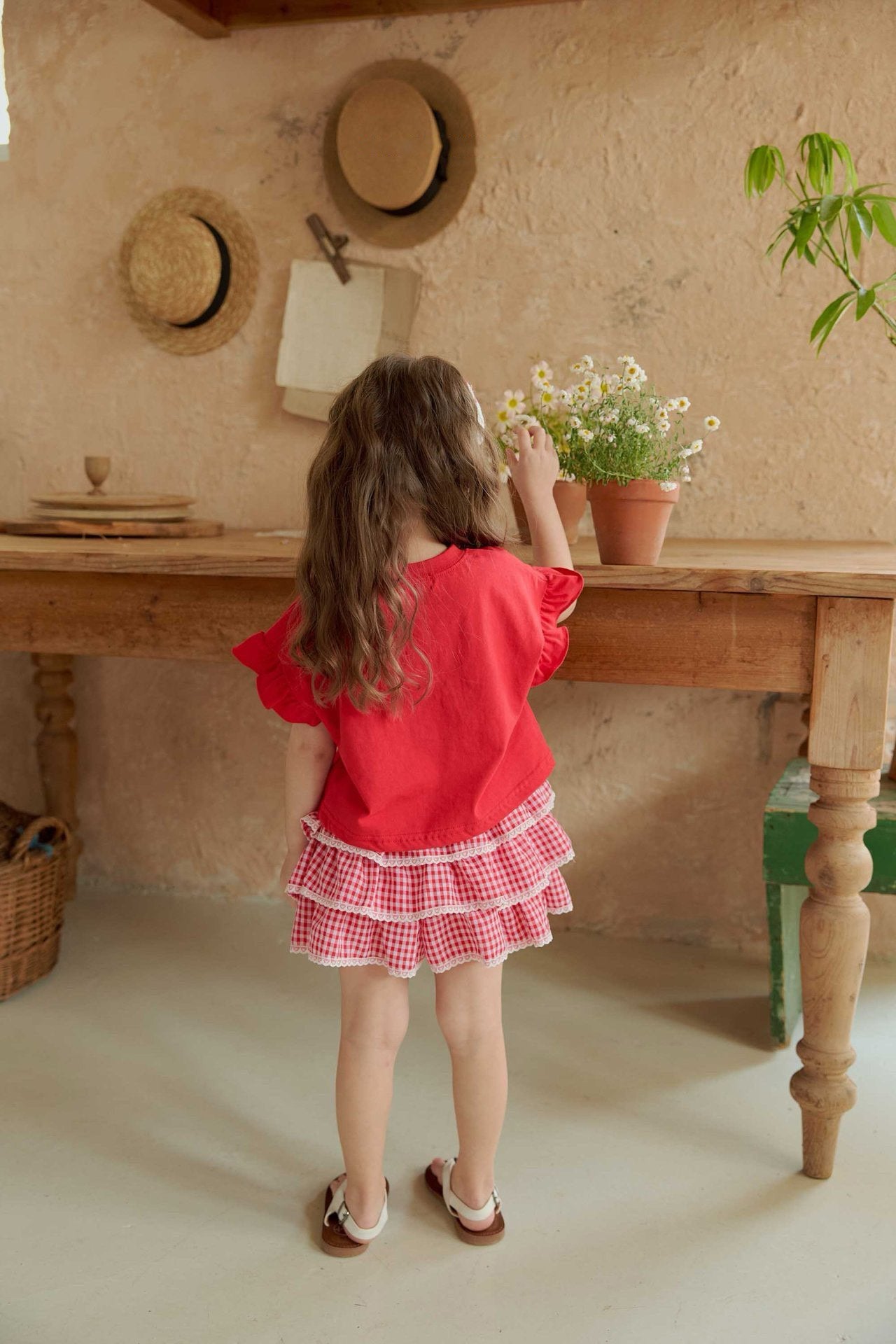 Toddler SS26 Gingham Ruffle Shorts (1 - 6y) - Red - AT NOON STORE