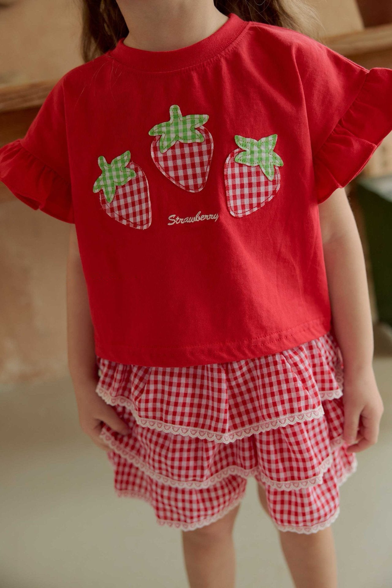 Toddler SS26 Gingham Ruffle Shorts (1 - 6y) - Red - AT NOON STORE