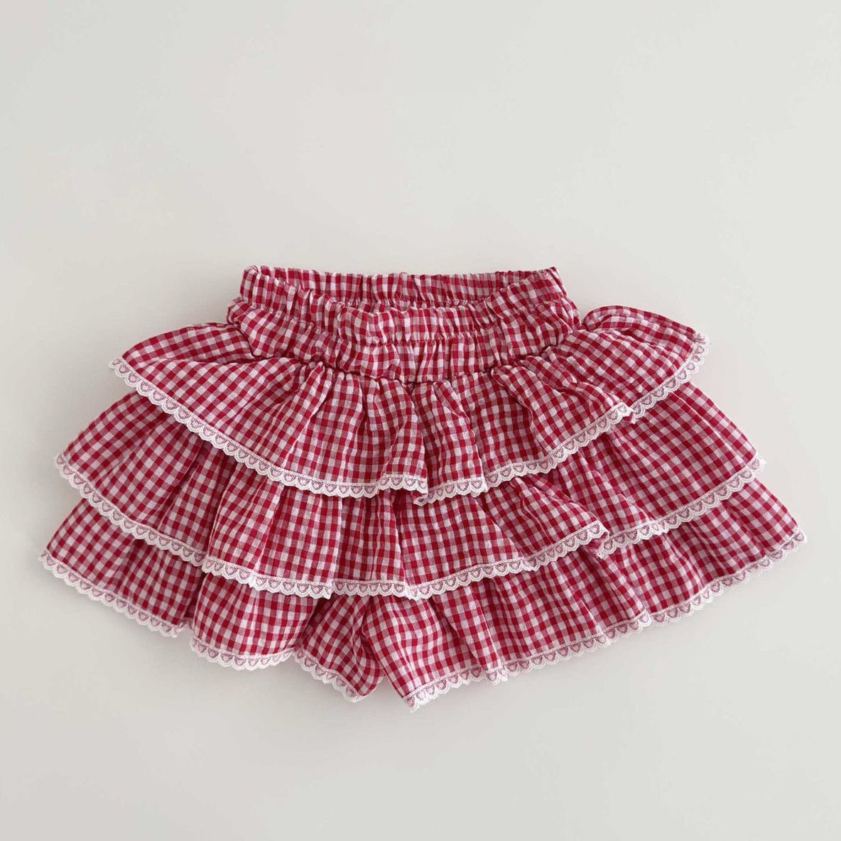 Toddler SS26 Gingham Ruffle Shorts (1 - 6y) - Red - AT NOON STORE