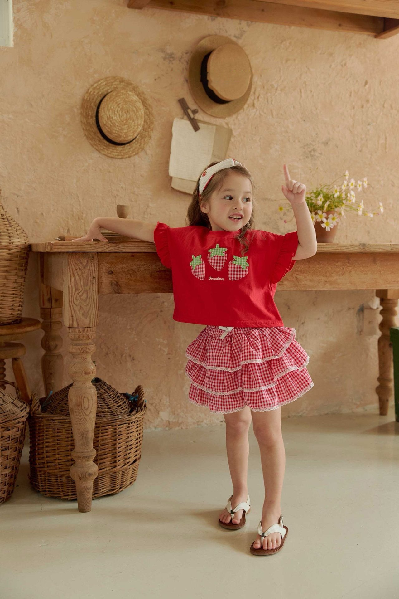 Toddler SS26 Gingham Ruffle Shorts (1 - 6y) - Red - AT NOON STORE