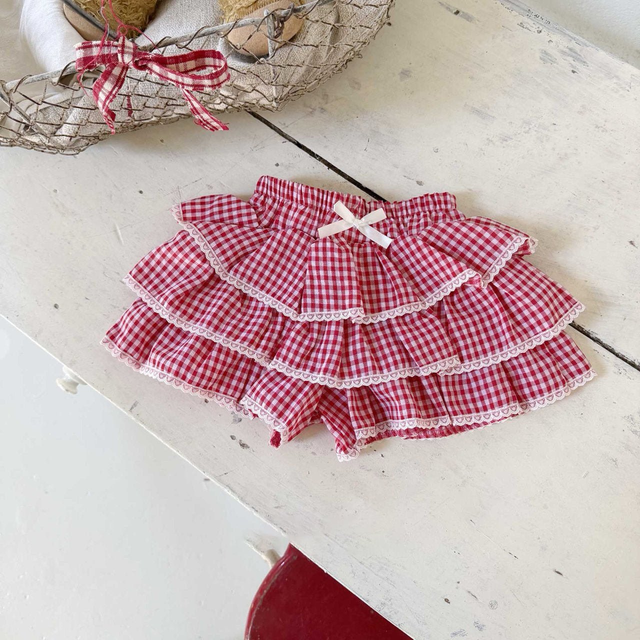 Toddler SS26 Gingham Ruffle Shorts (1 - 6y) - Red - AT NOON STORE