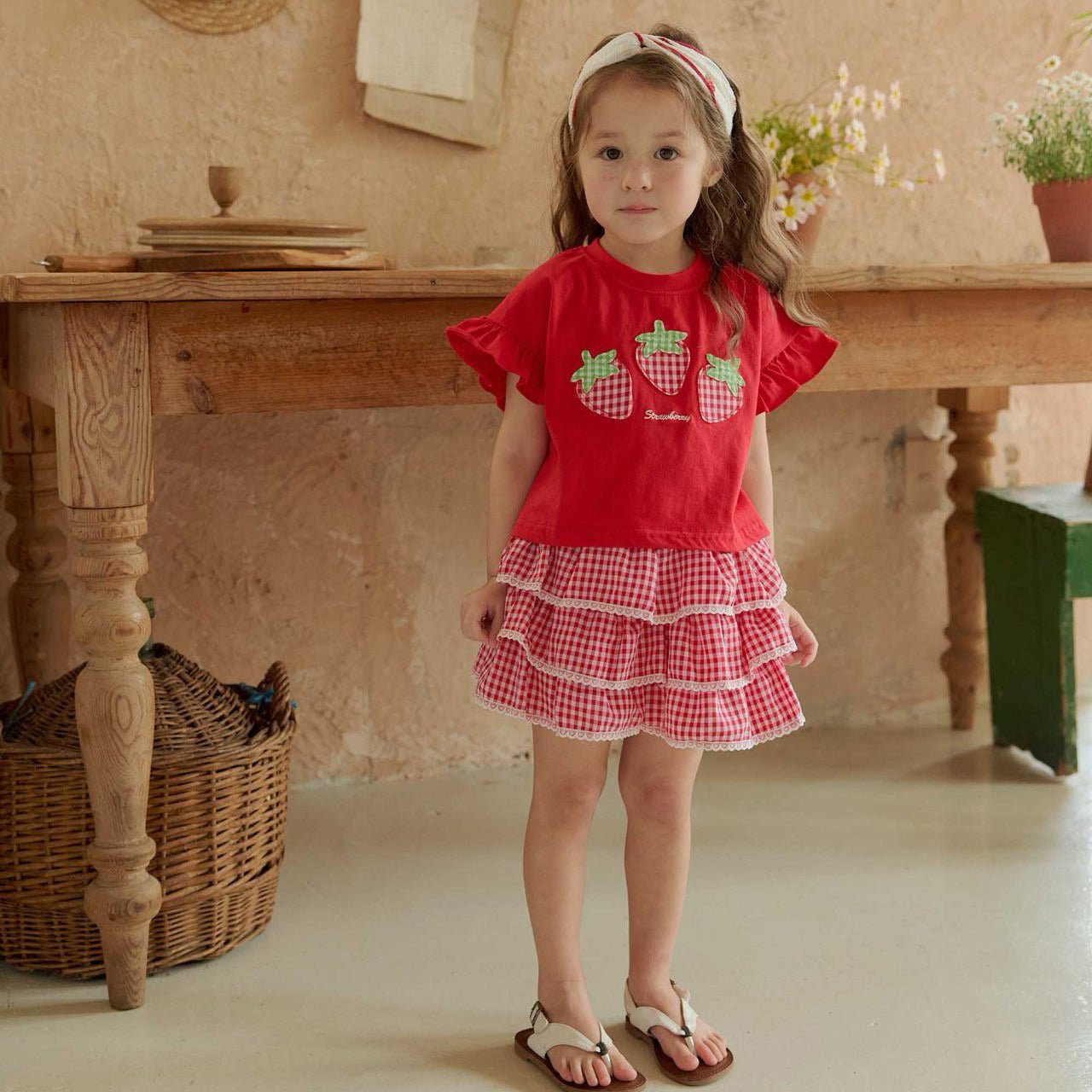 Toddler SS26 Gingham Ruffle Shorts (1 - 6y) - Red - AT NOON STORE
