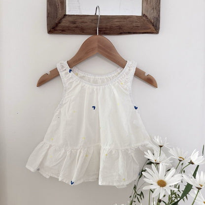 Toddler SS26 Heart Embroidered Sleeveless Frill Top (1 - 7y) - Ivory - AT NOON STORE