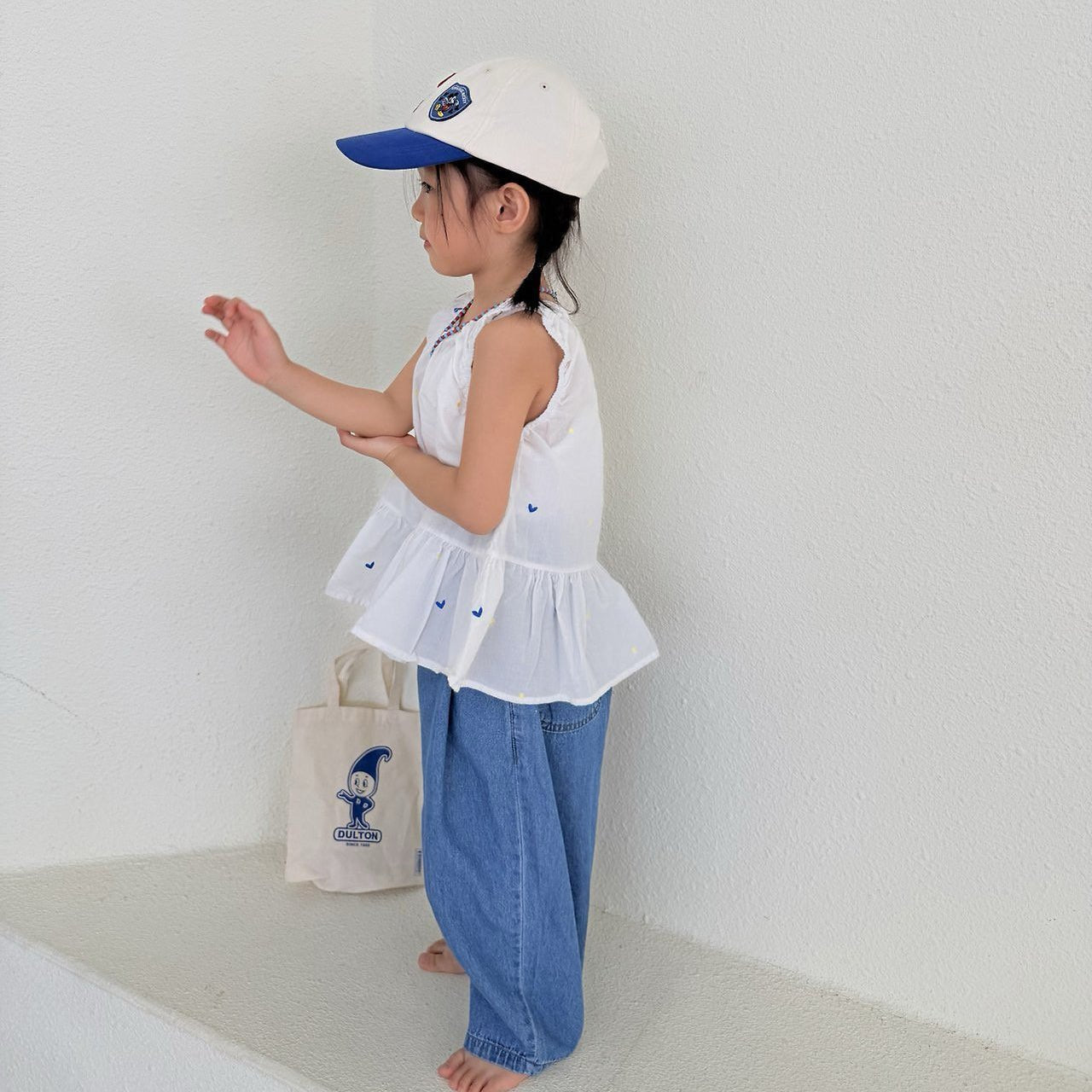 Toddler SS26 Heart Embroidered Sleeveless Frill Top (1 - 7y) - Ivory - AT NOON STORE