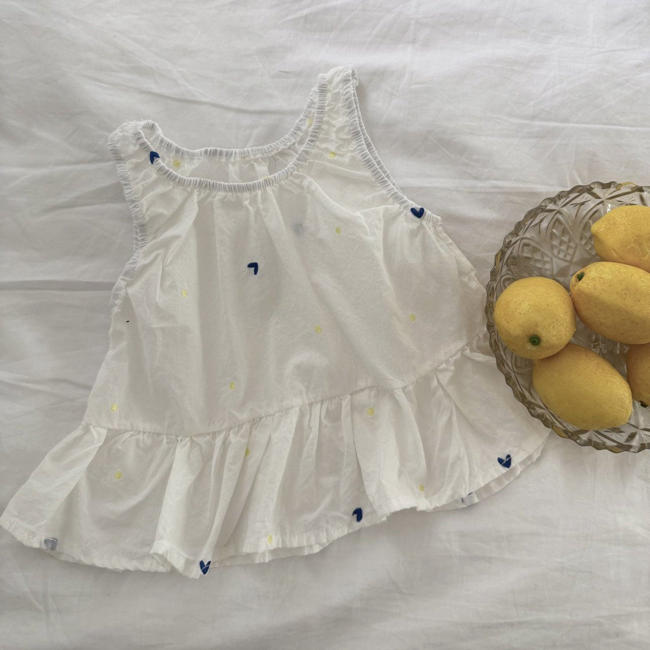 Toddler SS26 Heart Embroidered Sleeveless Frill Top (1 - 7y) - Ivory - AT NOON STORE