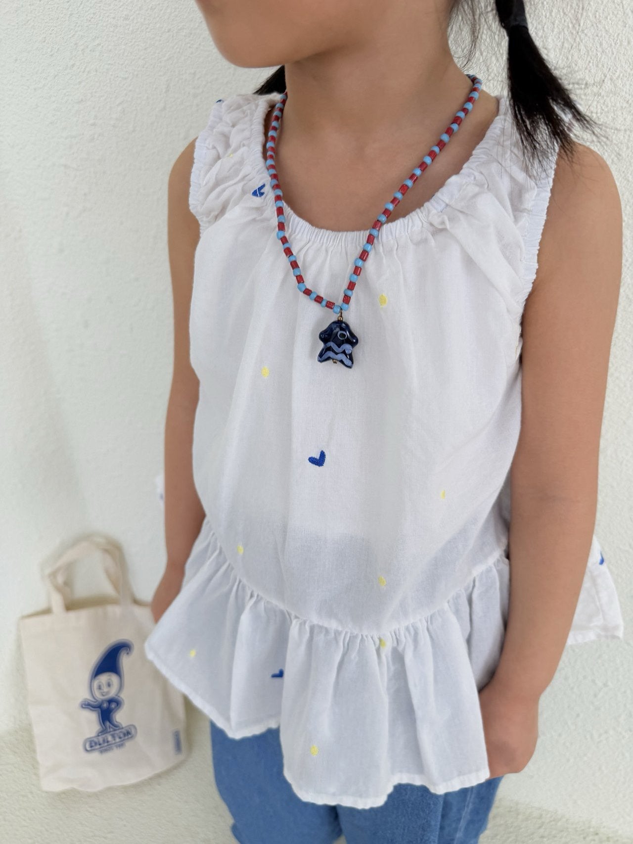 Toddler SS26 Heart Embroidered Sleeveless Frill Top (1 - 7y) - Ivory - AT NOON STORE