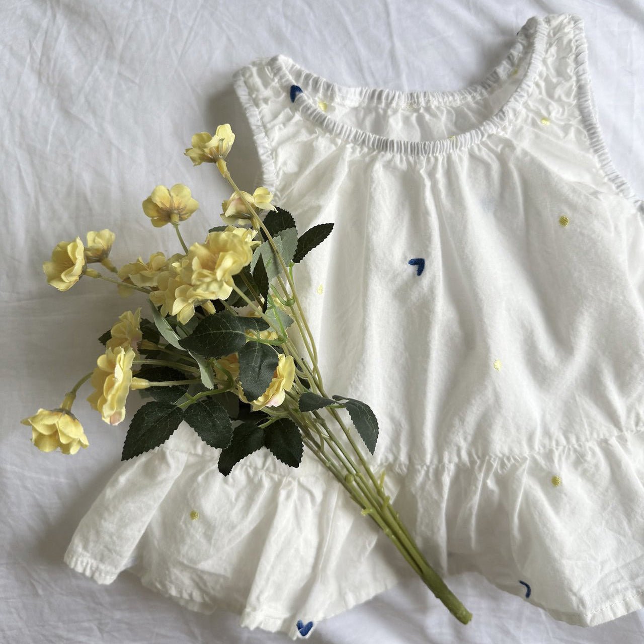 Toddler SS26 Heart Embroidered Sleeveless Frill Top (1 - 7y) - Ivory - AT NOON STORE