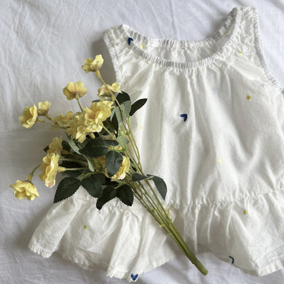 Toddler SS26 Heart Embroidered Sleeveless Frill Top (1 - 7y) - Ivory - AT NOON STORE