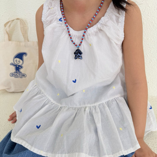 Toddler SS26 Heart Embroidered Sleeveless Frill Top (1 - 7y) - Ivory - AT NOON STORE