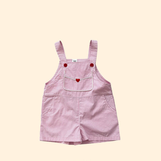 Toddler SS26 Heart Embroidery Stripe Overalls (3 - 7y) - Pink - AT NOON STORE