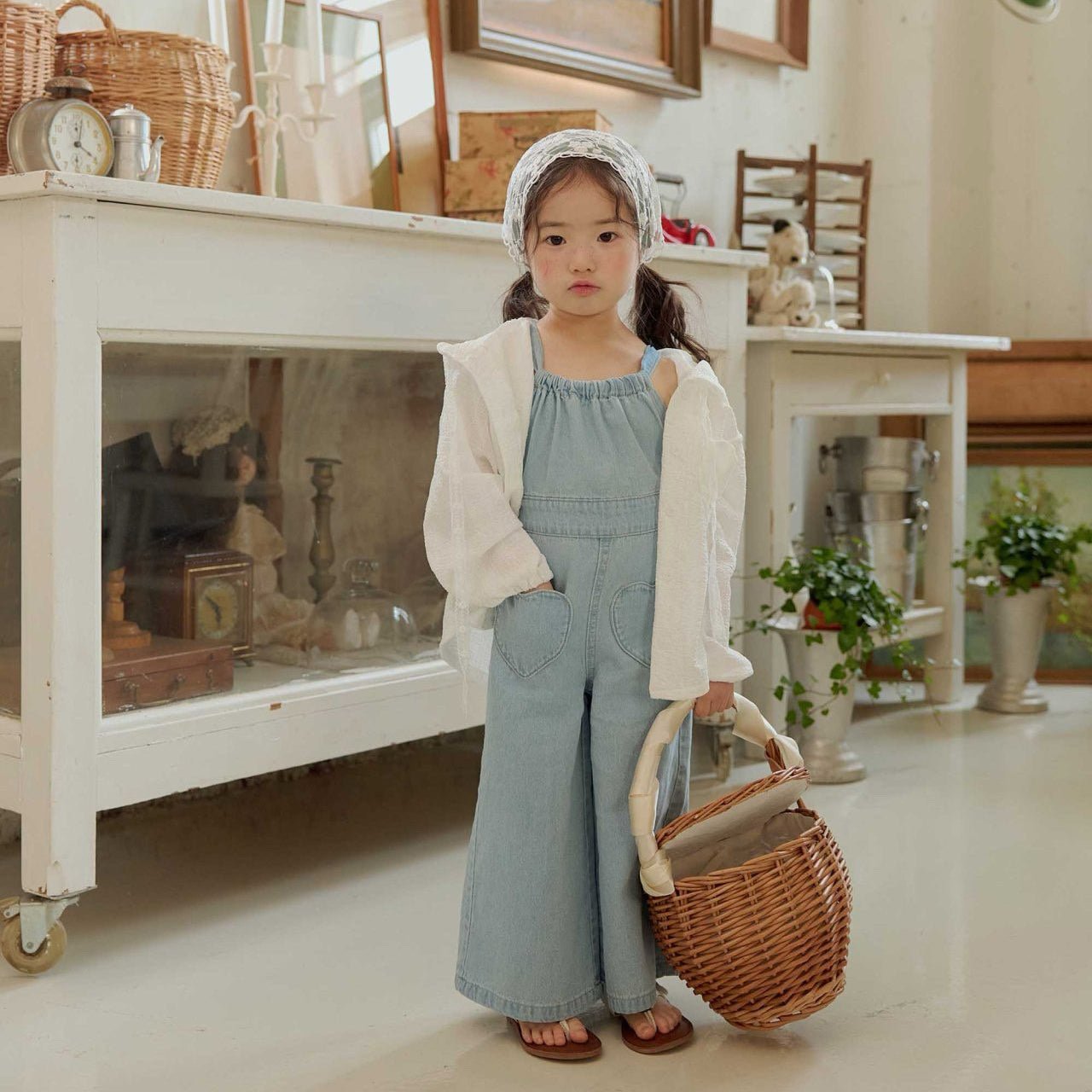 Toddler SS26 Heart Pocket Tie Back Overalls (1 - 6y) - Light Denim - AT NOON STORE
