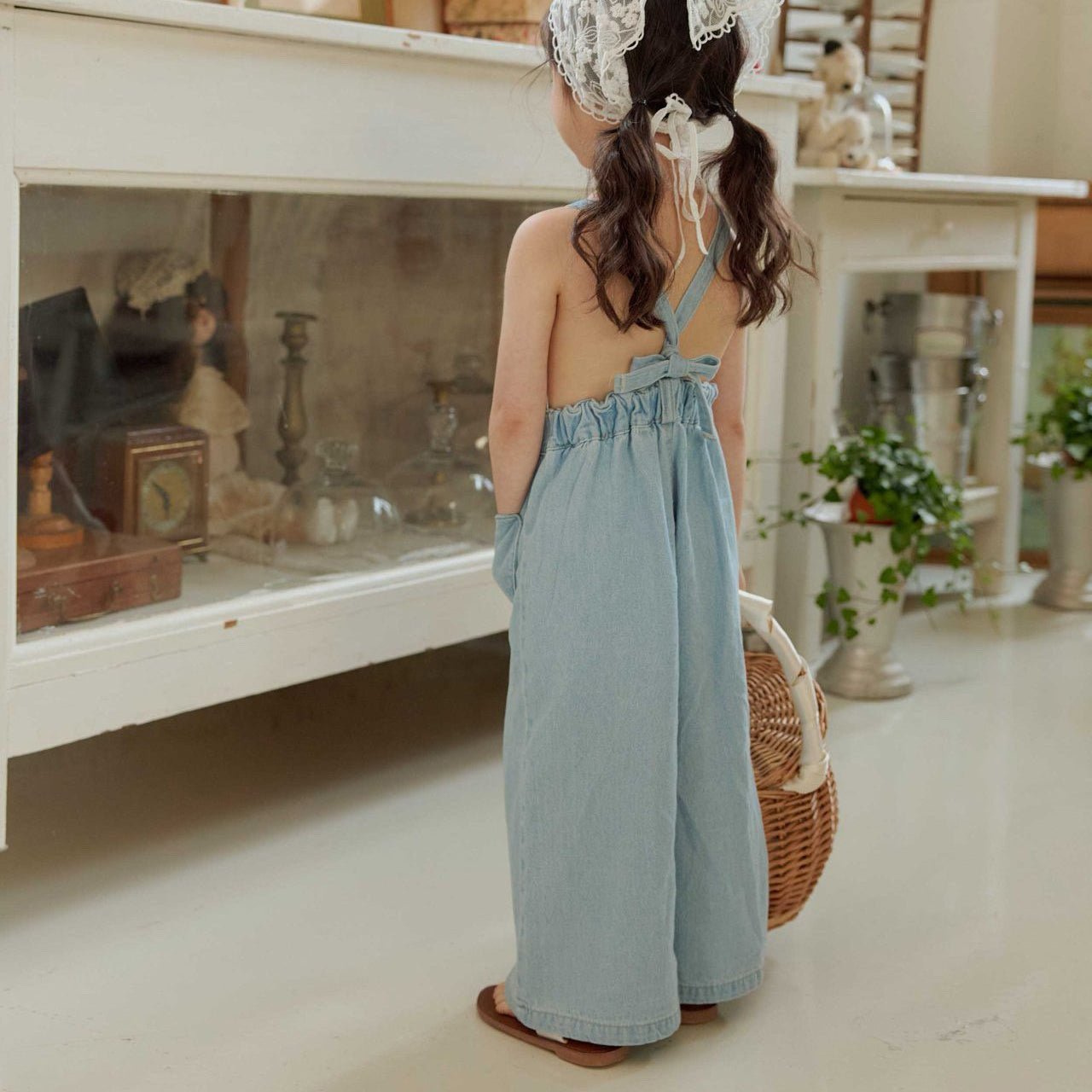 Toddler SS26 Heart Pocket Tie Back Overalls (1 - 6y) - Light Denim - AT NOON STORE