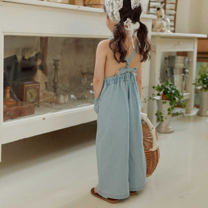Toddler SS26 Heart Pocket Tie Back Overalls (1 - 6y) - Light Denim - AT NOON STORE