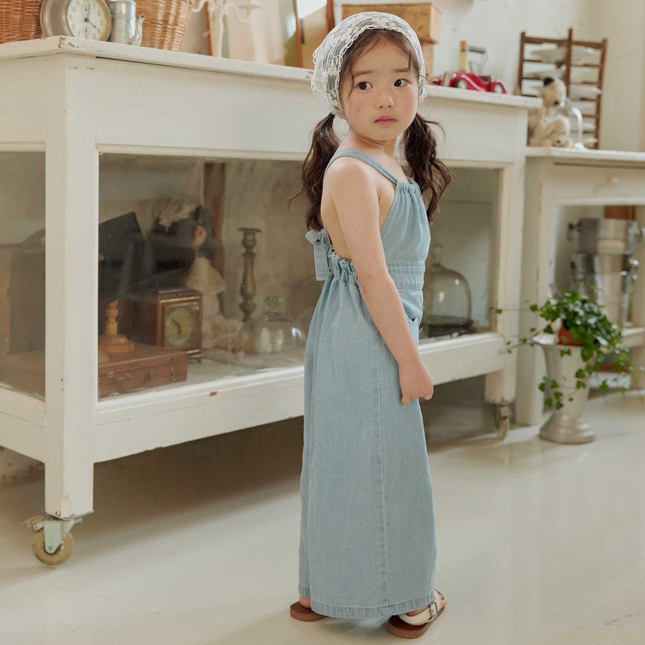 Toddler SS26 Heart Pocket Tie Back Overalls (1 - 6y) - Light Denim - AT NOON STORE