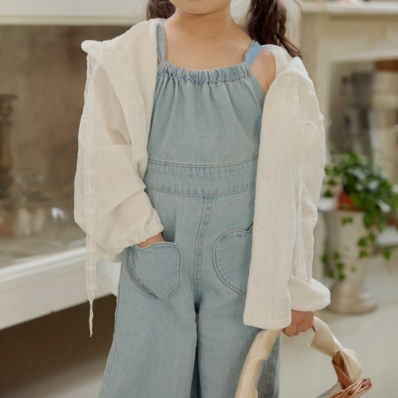 Toddler SS26 Heart Pocket Tie Back Overalls (1 - 6y) - Light Denim - AT NOON STORE