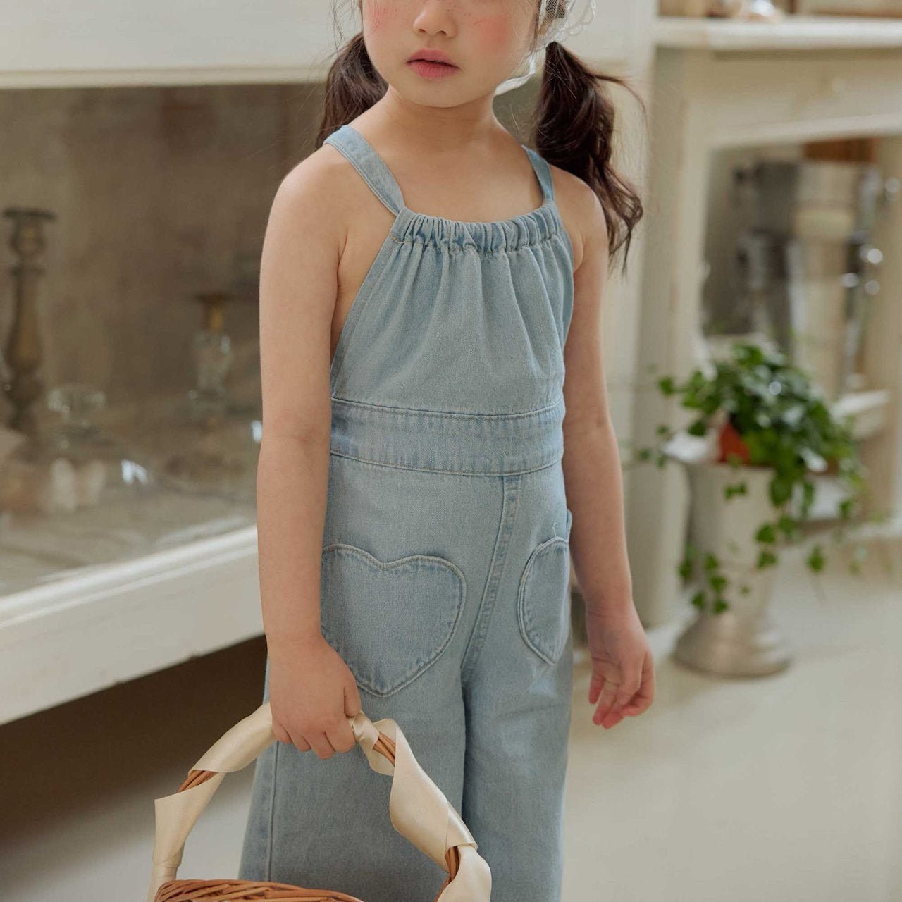 Toddler SS26 Heart Pocket Tie Back Overalls (1 - 6y) - Light Denim - AT NOON STORE