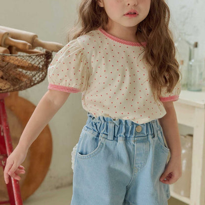 Toddler SS26 Heart Print Puff Sleeve Cropped Top (1 - 6y) - Ivory - AT NOON STORE