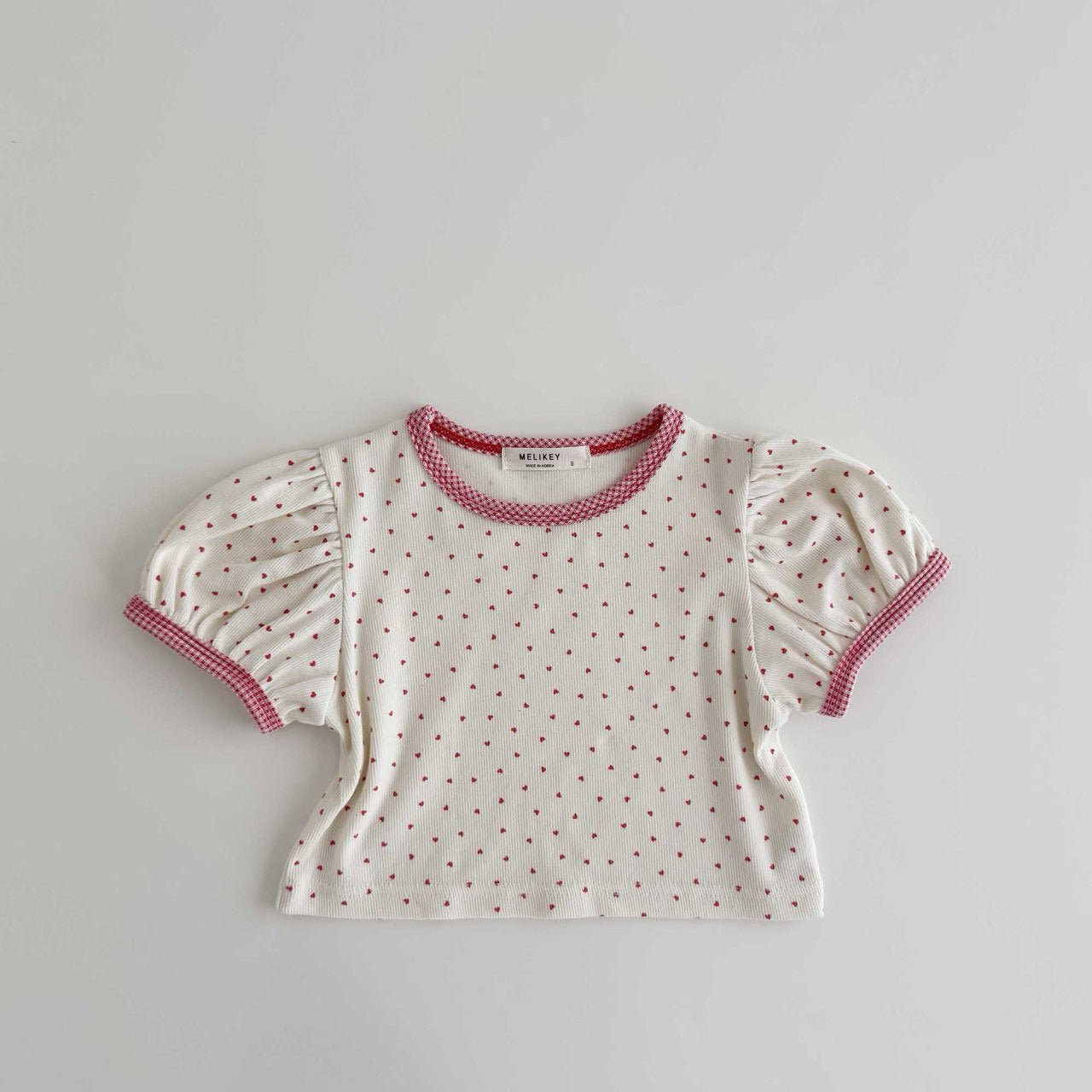 Toddler SS26 Heart Print Puff Sleeve Cropped Top (1 - 6y) - Ivory - AT NOON STORE