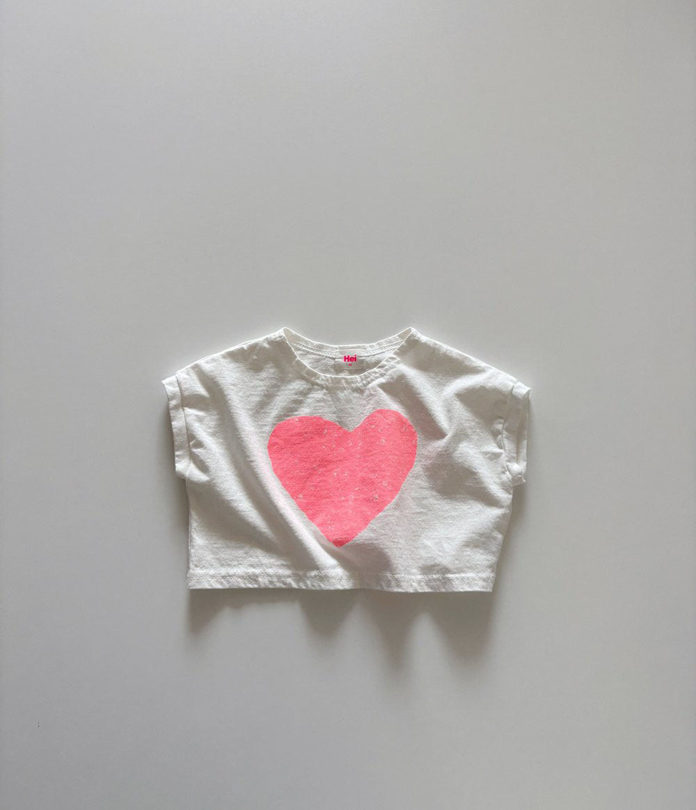 Toddler SS26 Heart Print Short Sleeve Cropped Top (1 - 6y) - 2 Colors kids outfit