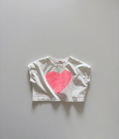 Toddler SS26 Heart Print Short Sleeve Cropped Top (1 - 6y) - 2 Colors kids outfit