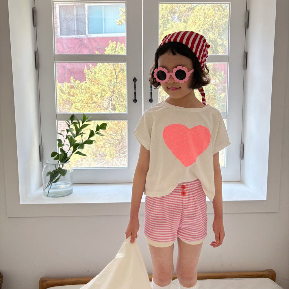 Toddler SS26 Heart Print Short Sleeve Cropped Top (1 - 6y) - 2 Colors kids outfit