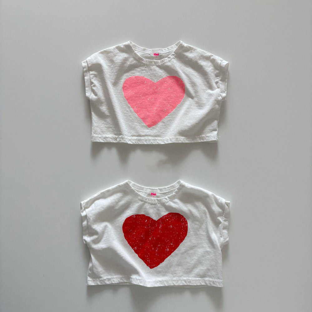 Toddler SS26 Heart Print Short Sleeve Cropped Top (1 - 6y) - 2 Colors kids outfit