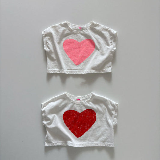 Toddler SS26 Heart Print Short Sleeve Cropped Top (1 - 6y) - 2 Colors kids outfit