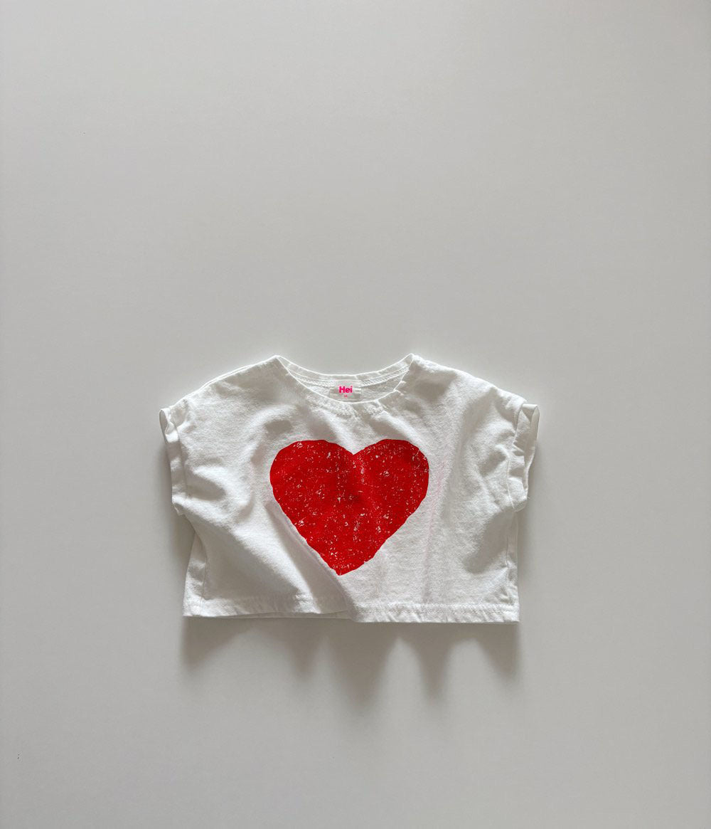 Toddler SS26 Heart Print Short Sleeve Cropped Top (1 - 6y) - 2 Colors kids outfit