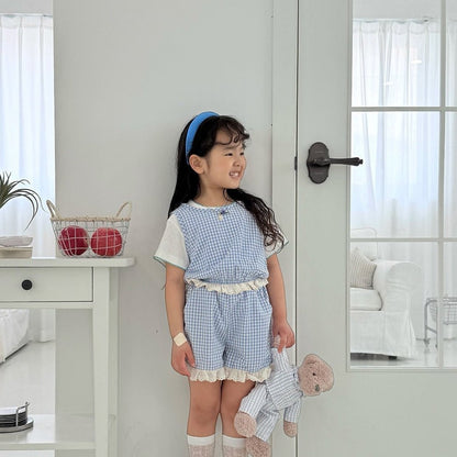 Toddler SS26 Lace Detail Gingham Shorts (3 - 7y) - 2 Colors - AT NOON STORE